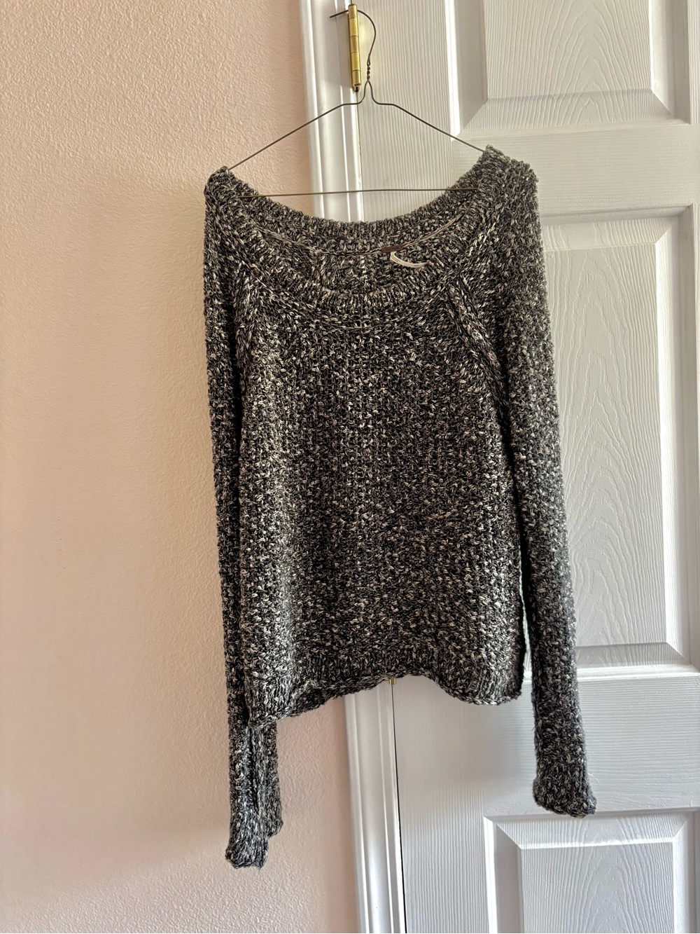 Free People Black White Marled Knit Sweater M